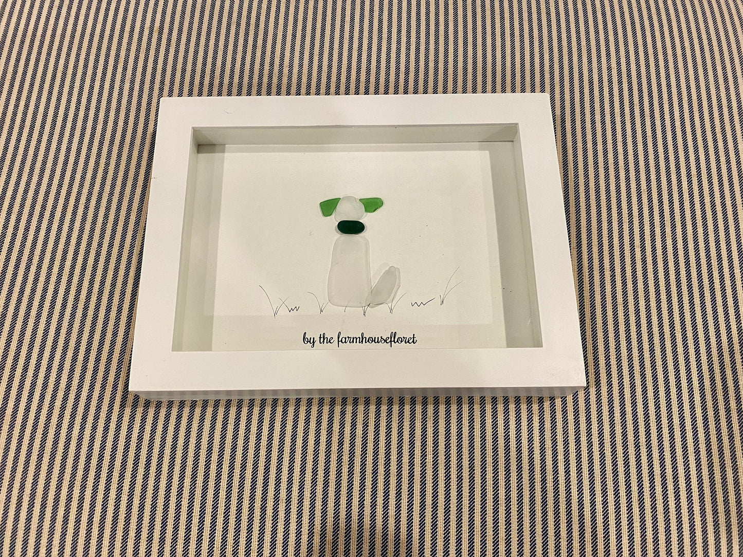 Sea Glass Pebble Art Dog: Framed Coastal Decor, Gift for Dog Lover