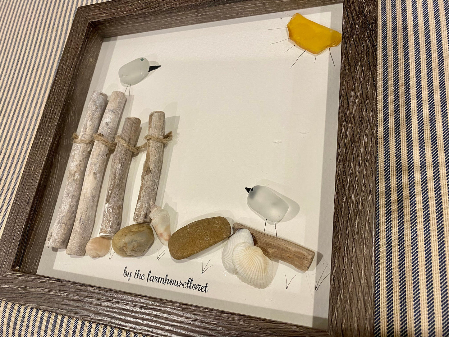 Sea Glass Pebble Art, Pebble Art Seagulls, Gift for Her, Seaglass Picture, Coastal Artwork