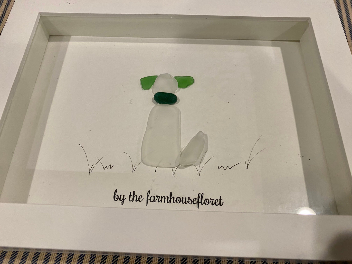 Sea Glass Pebble Art Dog: Framed Coastal Decor, Gift for Dog Lover