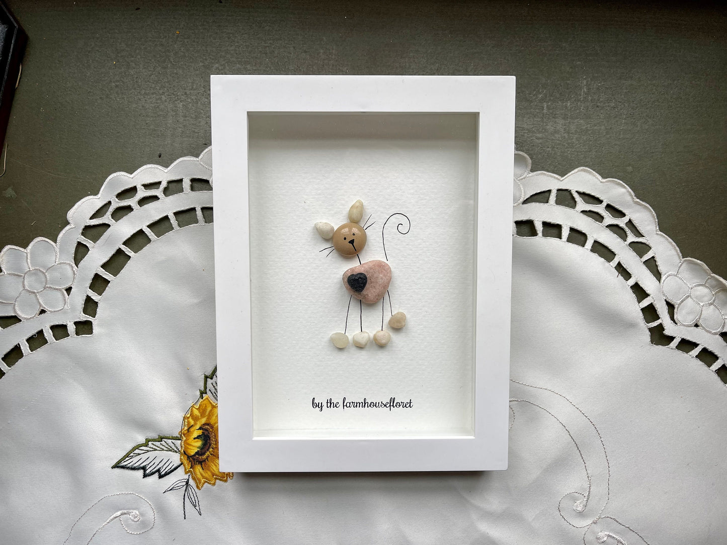 Sea Glass Pebble Art, Pebble Art Cat, Gift for Cat Lover, Friendship Gift, Seaglass Picture