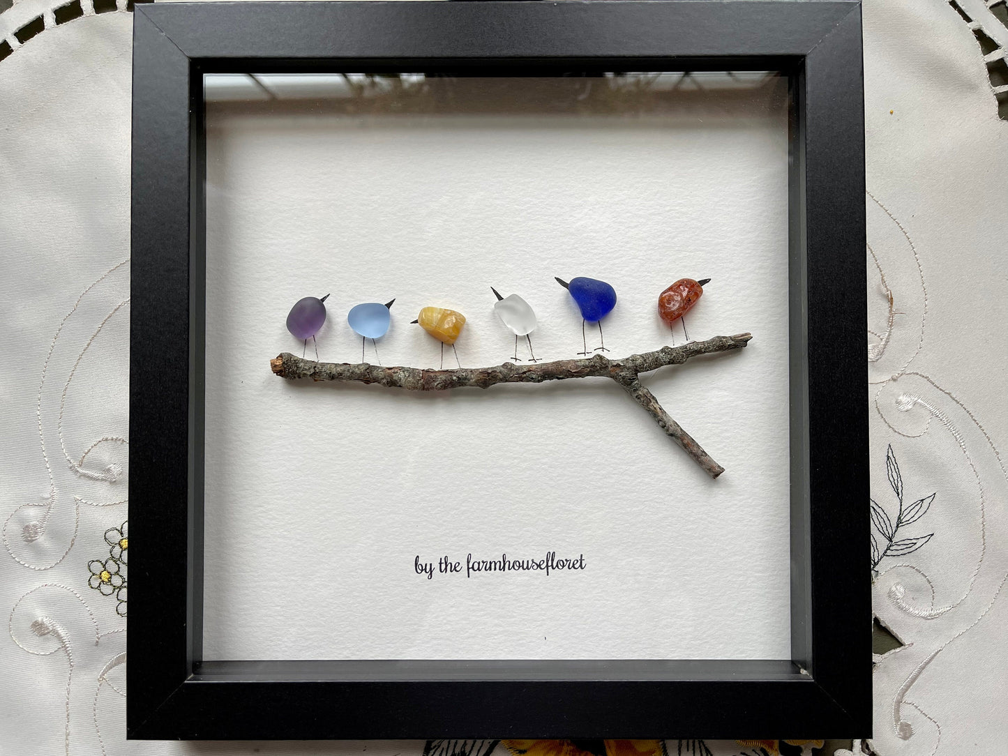 Sea Glass Pebble Art, Pebble Art Birds, Gift for Her, Friendship Gift, Seaglass Picture, Bird Lover Gift