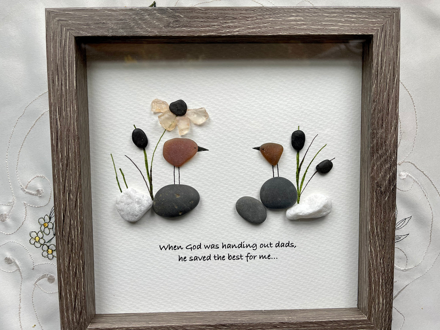 Sea Glass Pebble Art, Pebble Art Love Birds, Gift for Dad, Fathers Day Gift, Seaglass Picture, Love