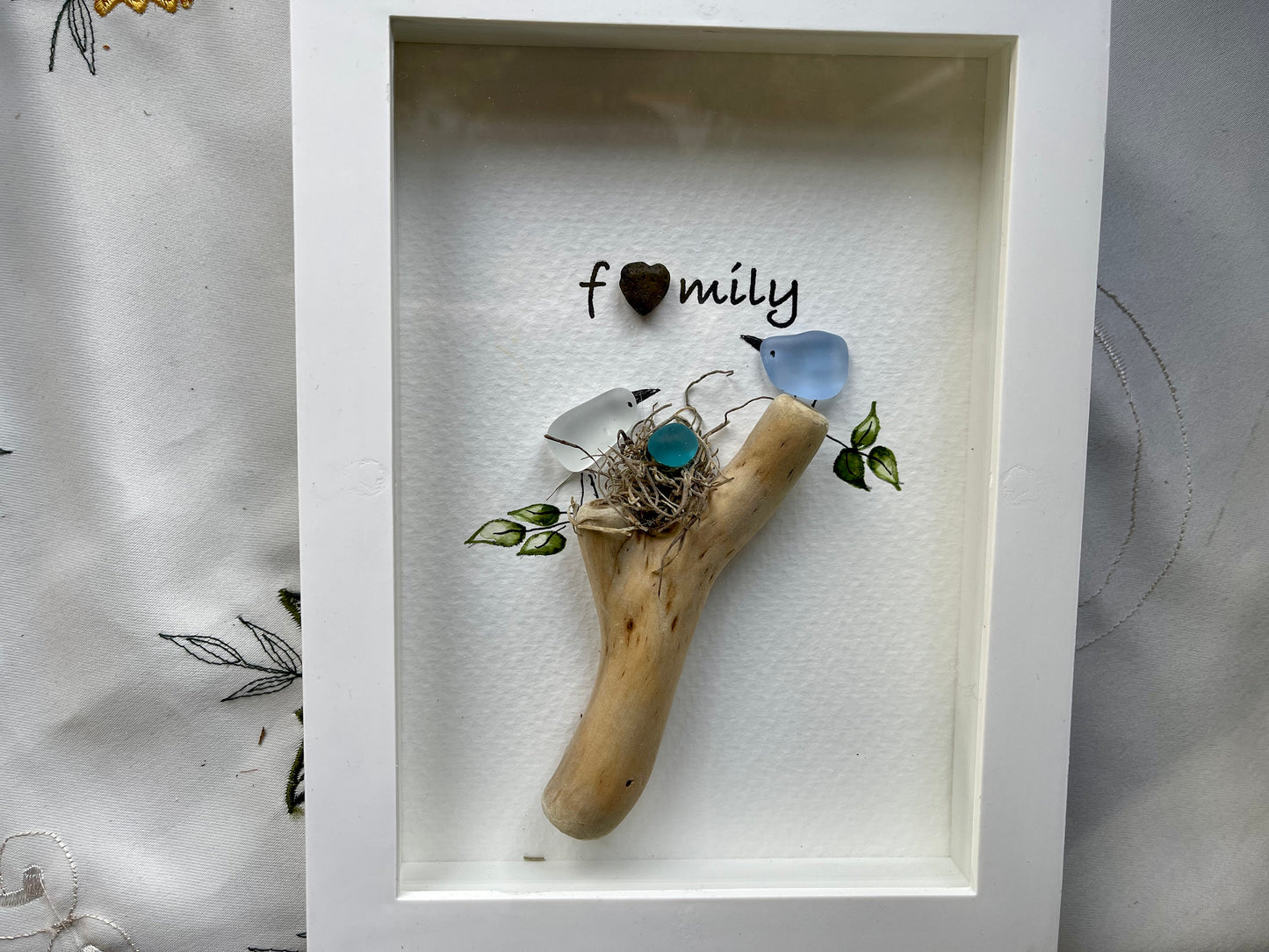 Sea Glass Pebble Art, Pebble Art Birds, Gift for Her, Friendship Gift, Seaglass Picture, Family Gift