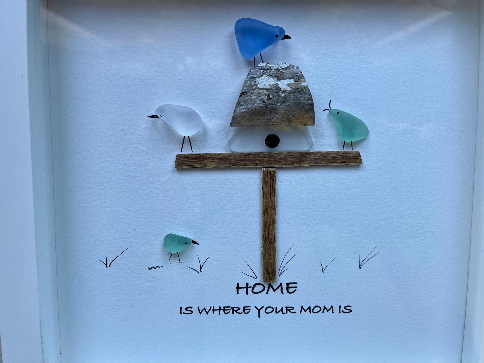 Sea Glass Pebble Art, Pebble Art Flowers, Gift for Mom, Mothers Day Gift, Seaglass Picture, Home is Where Mom Is