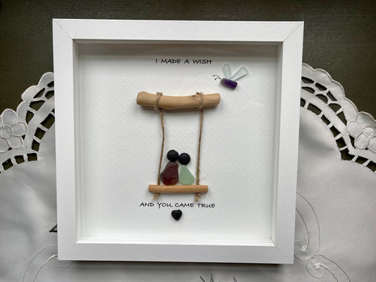 Sea Glass Pebble Art, Pebble Art Couple, Gift for Her, Valentines Day Gift, Seaglass Picture, Made A Wish And You Came True