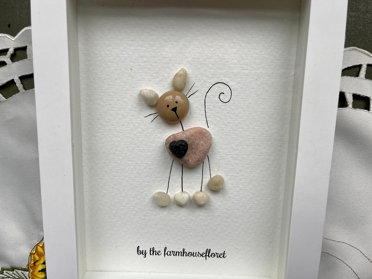 Sea Glass Pebble Art, Pebble Art Cat, Gift for Cat Lover, Friendship Gift, Seaglass Picture