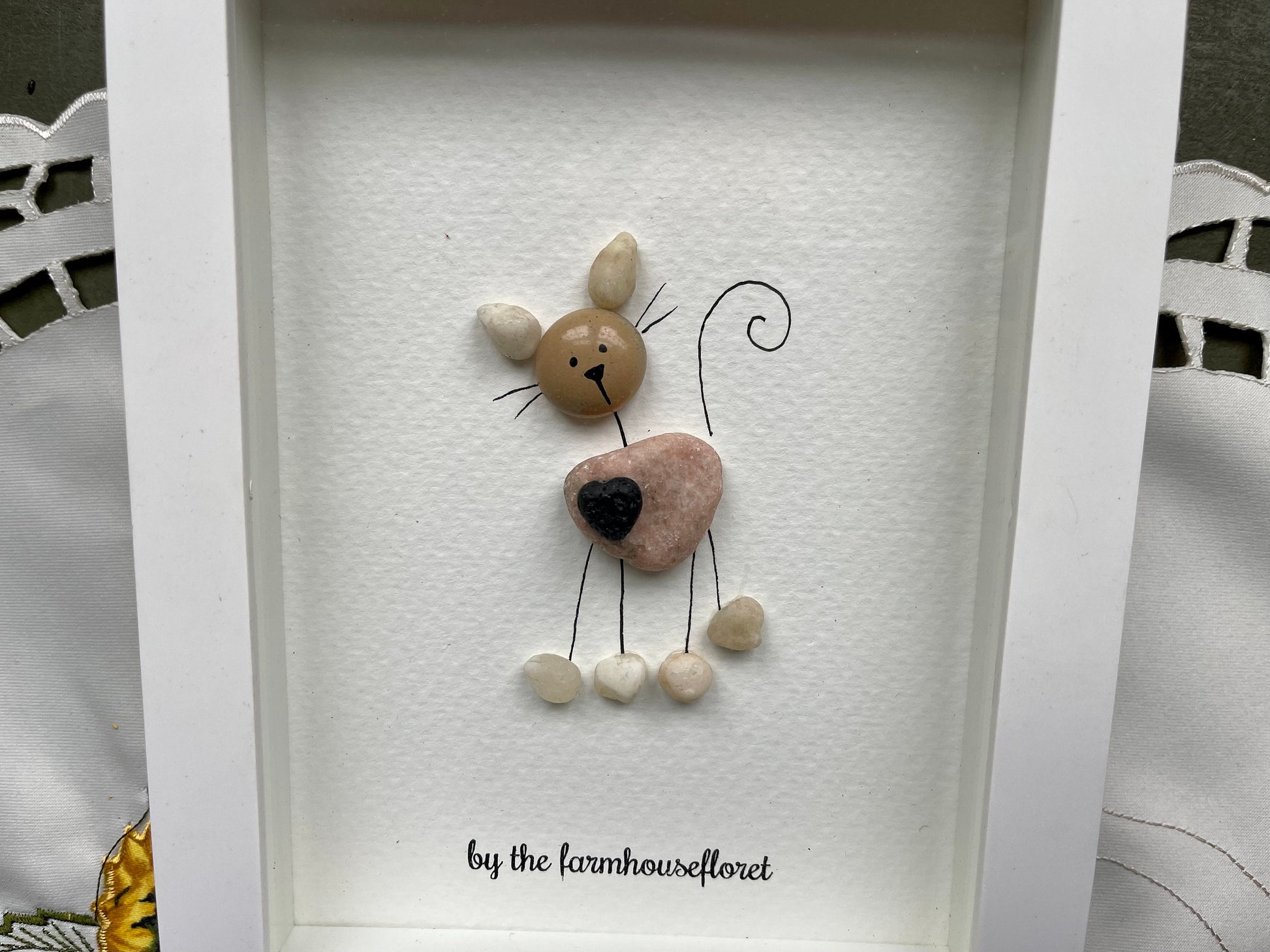 Sea Glass Pebble Art, Pebble Art Cat, Gift for Cat Lover, Friendship Gift, Seaglass Picture