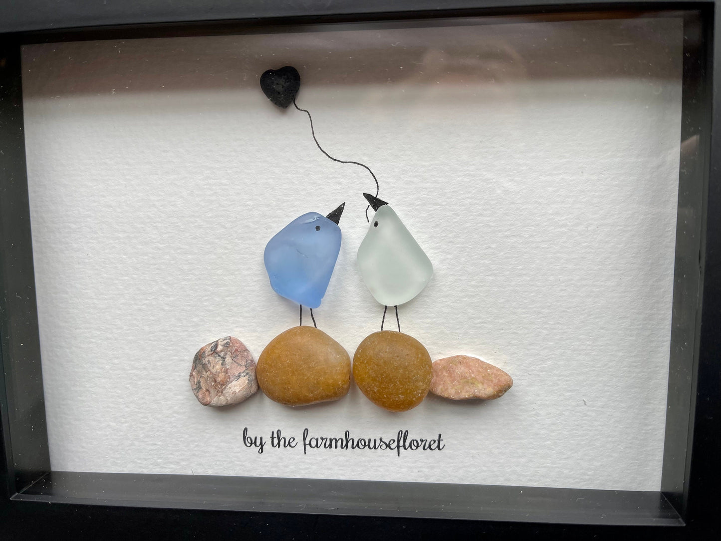 Sea Glass Pebble Art, Pebble Art Love Birds, Gift for Her, Valentines Day Gift, Seaglass Picture, Love