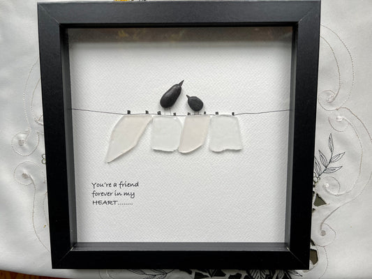 Sea Glass Pebble Art, Pebble Art Birds, Gift for Her, Friendship Gift, Seaglass Picture, Bird Lover Gift