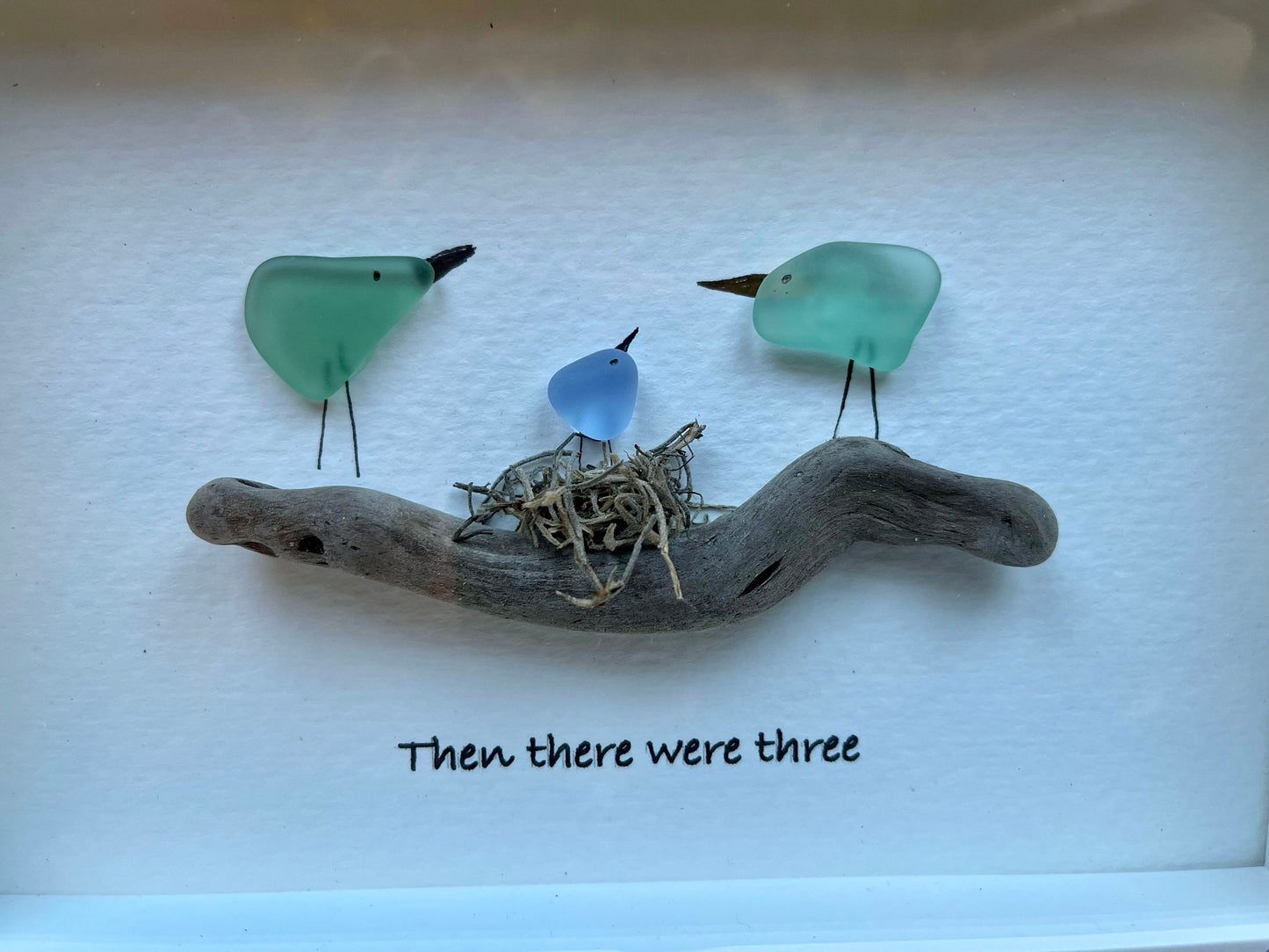 Sea Glass Pebble Art, Pebble Art Birds, Gift for Her, Friendship Gift, Seaglass Picture, Family Gift