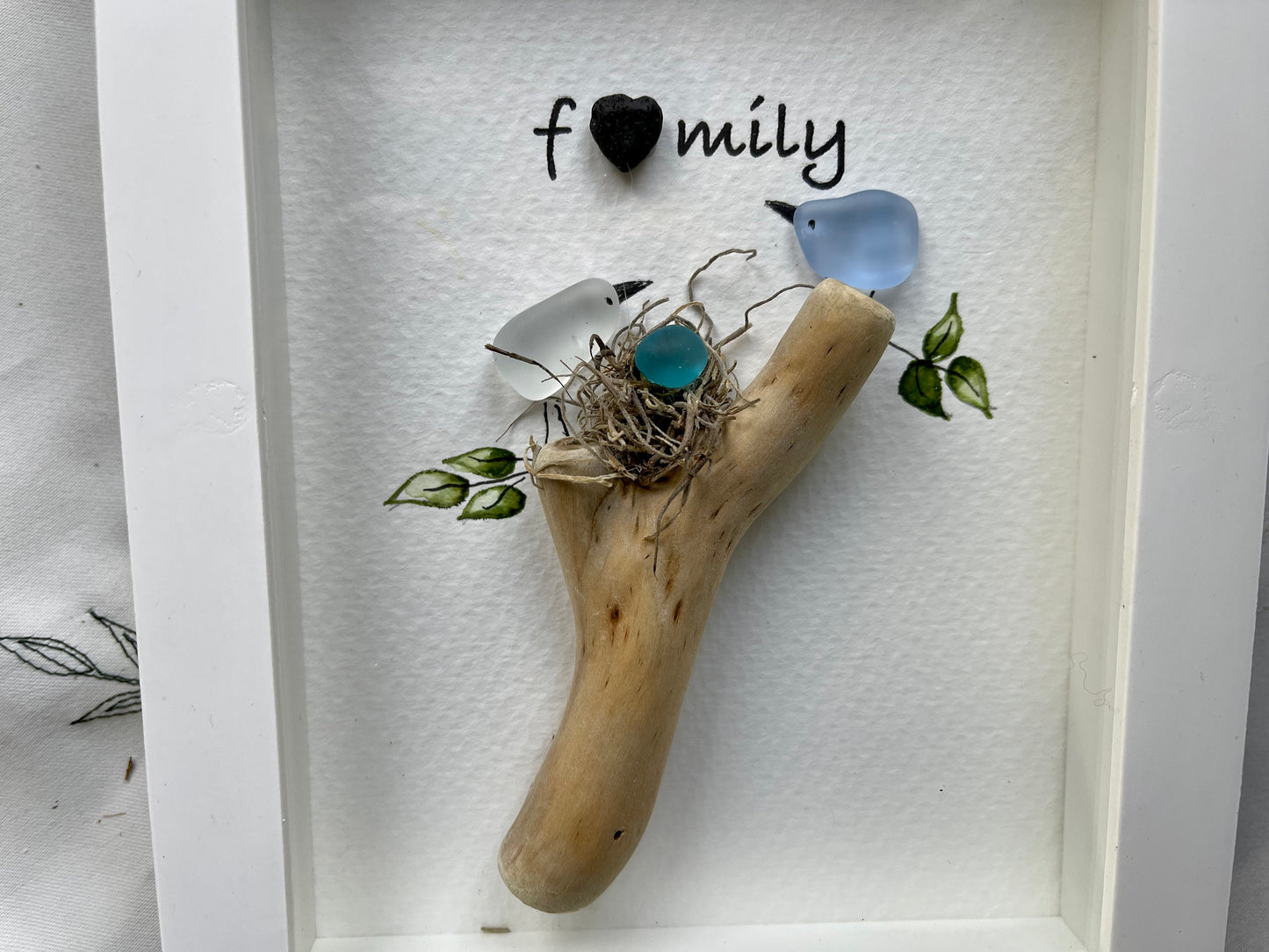 Sea Glass Pebble Art, Pebble Art Birds, Gift for Her, Friendship Gift, Seaglass Picture, Family Gift