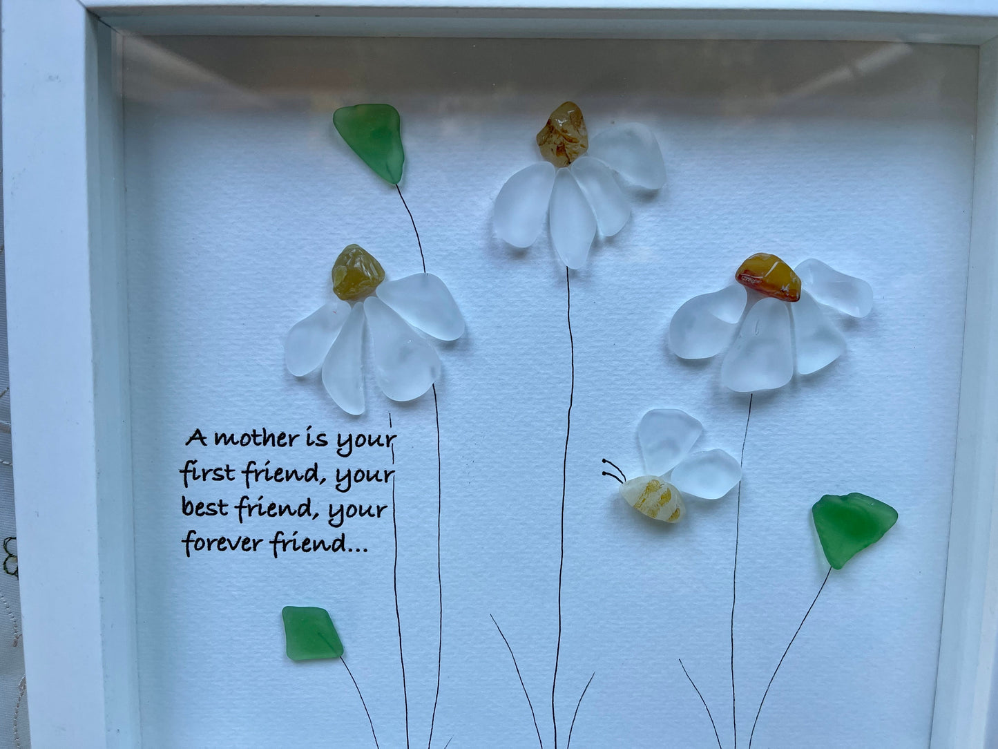 Sea Glass Pebble Art, Pebble Art Flowers, Gift for Mom, Mothers Day Gift, Seaglass Picture, Mother and Friend