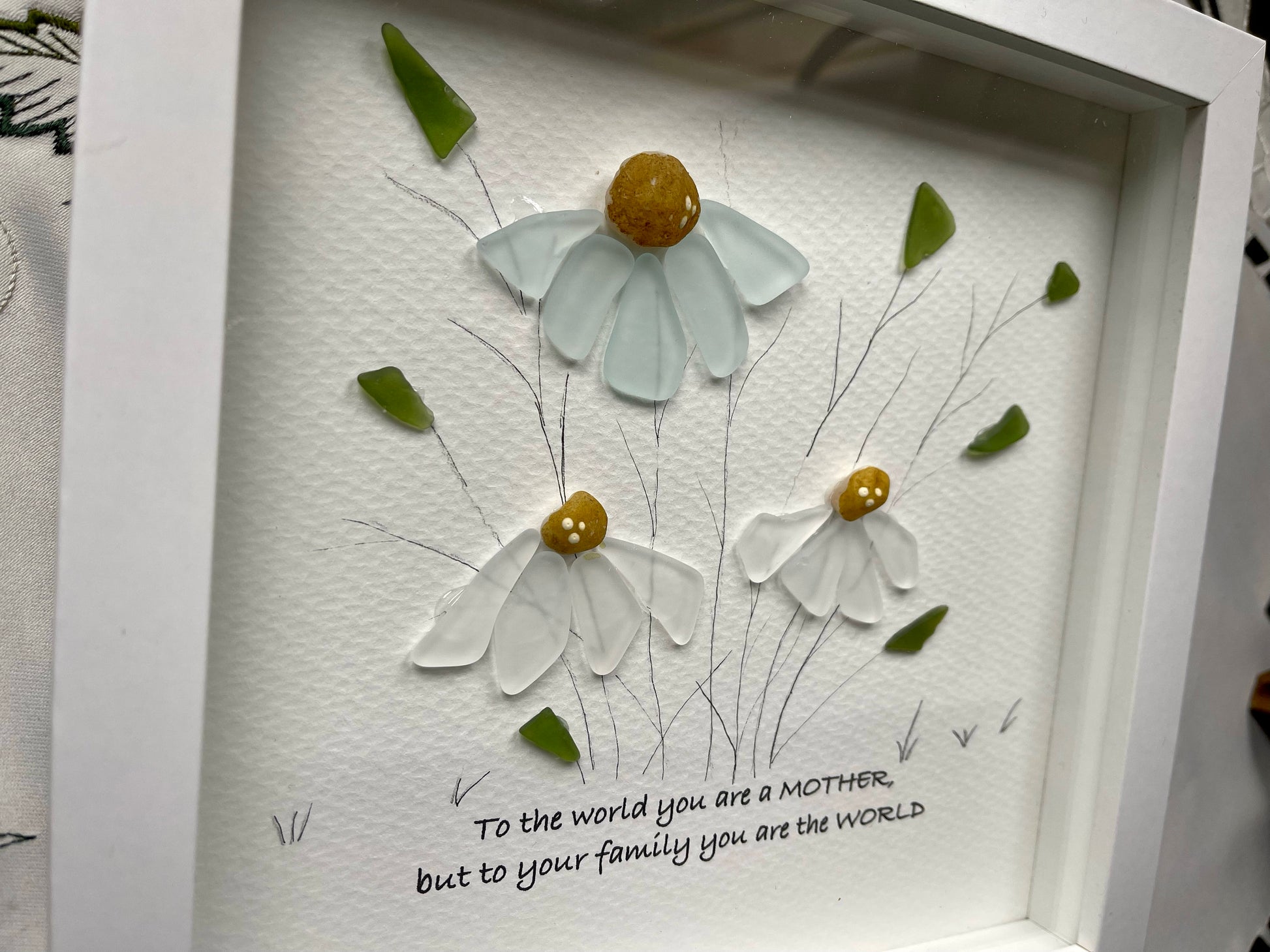 Sea Glass Pebble Art, Pebble Art Flowers, Gift for Mom, Mothers Day Gift, Seaglass Picture, Mother and Friend