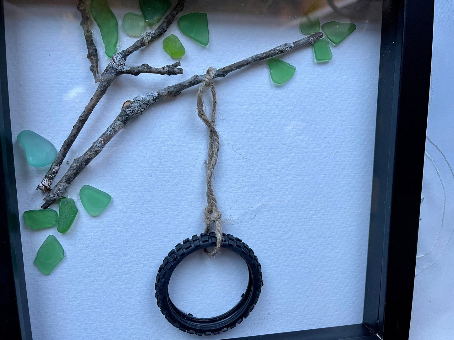 Sea Glass Pebble Art, Pebble Art Rope Swing, Gift for Her, Seaglass Picture, Childhood