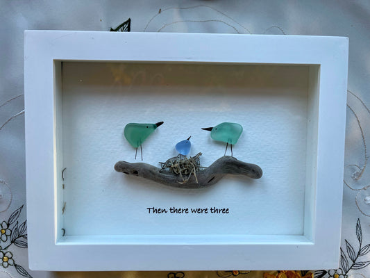 Sea Glass Pebble Art, Pebble Art Birds, Gift for Her, Friendship Gift, Seaglass Picture, Family Gift