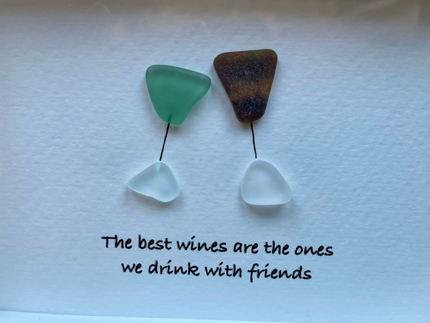 Sea Glass Pebble Art, Pebble Art Birds, Gift for Her, Friendship Gift, Seaglass Picture, Girlfriend gift, Wine Lover