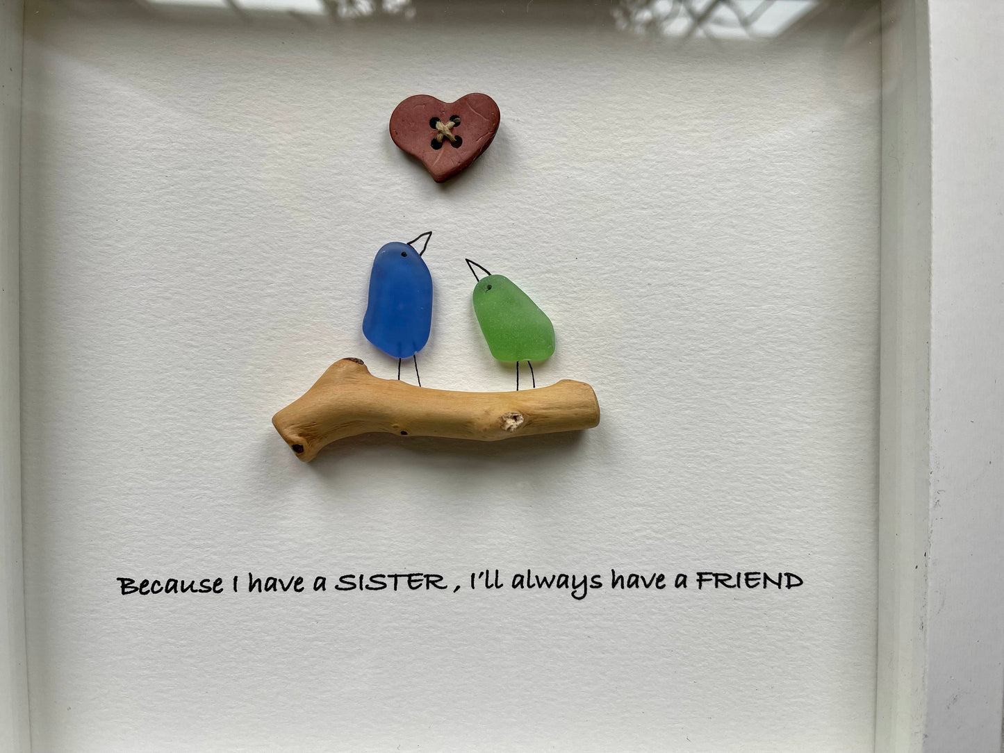 Sea Glass Pebble Art, Pebble Art Flowers, Gift for Her, Sister Gift, Seaglass Picture, Family Is Forever