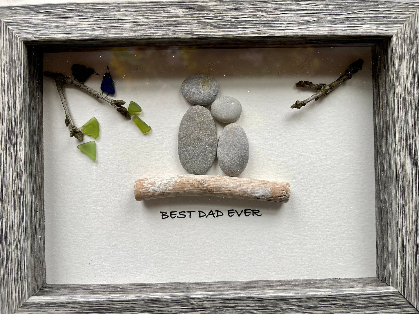 Sea Glass Pebble Art, Pebble Art Best Dad Ever, Gift for Her, Fathers Day Gift, Seaglass Picture, Seaglass Dad Gift