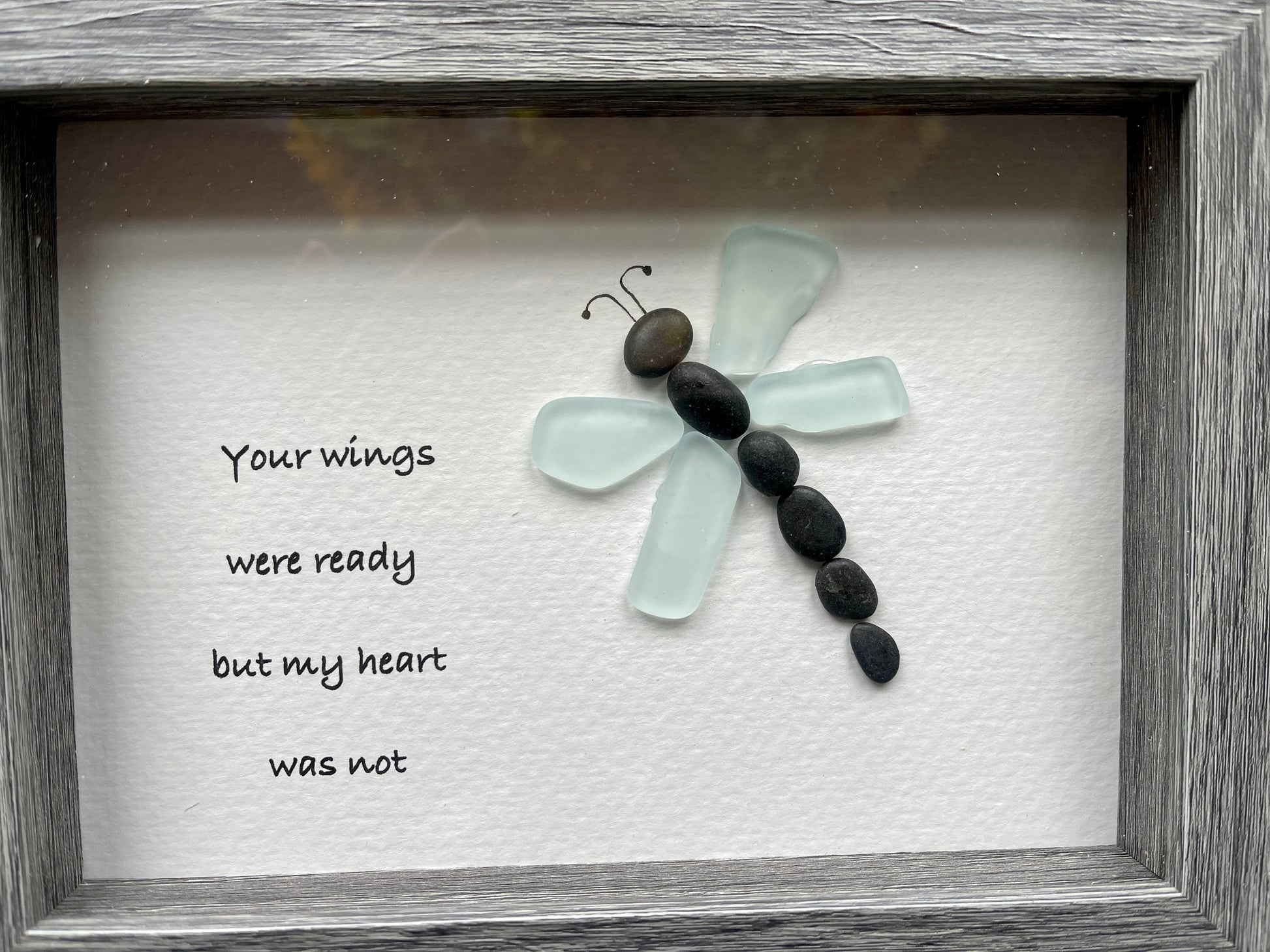 Sea Glass Pebble Art, Pebble Art Dragon Fly, Gift for Her, Friendship Gift, Seaglass Picture, Always In My Heart
