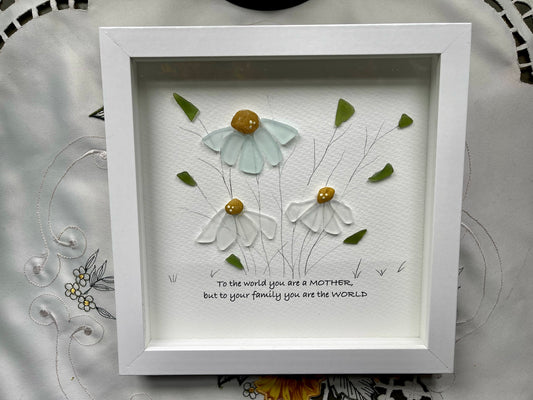 Sea Glass Pebble Art, Pebble Art Flowers, Gift for Mom, Mothers Day Gift, Seaglass Picture, Mother and Friend