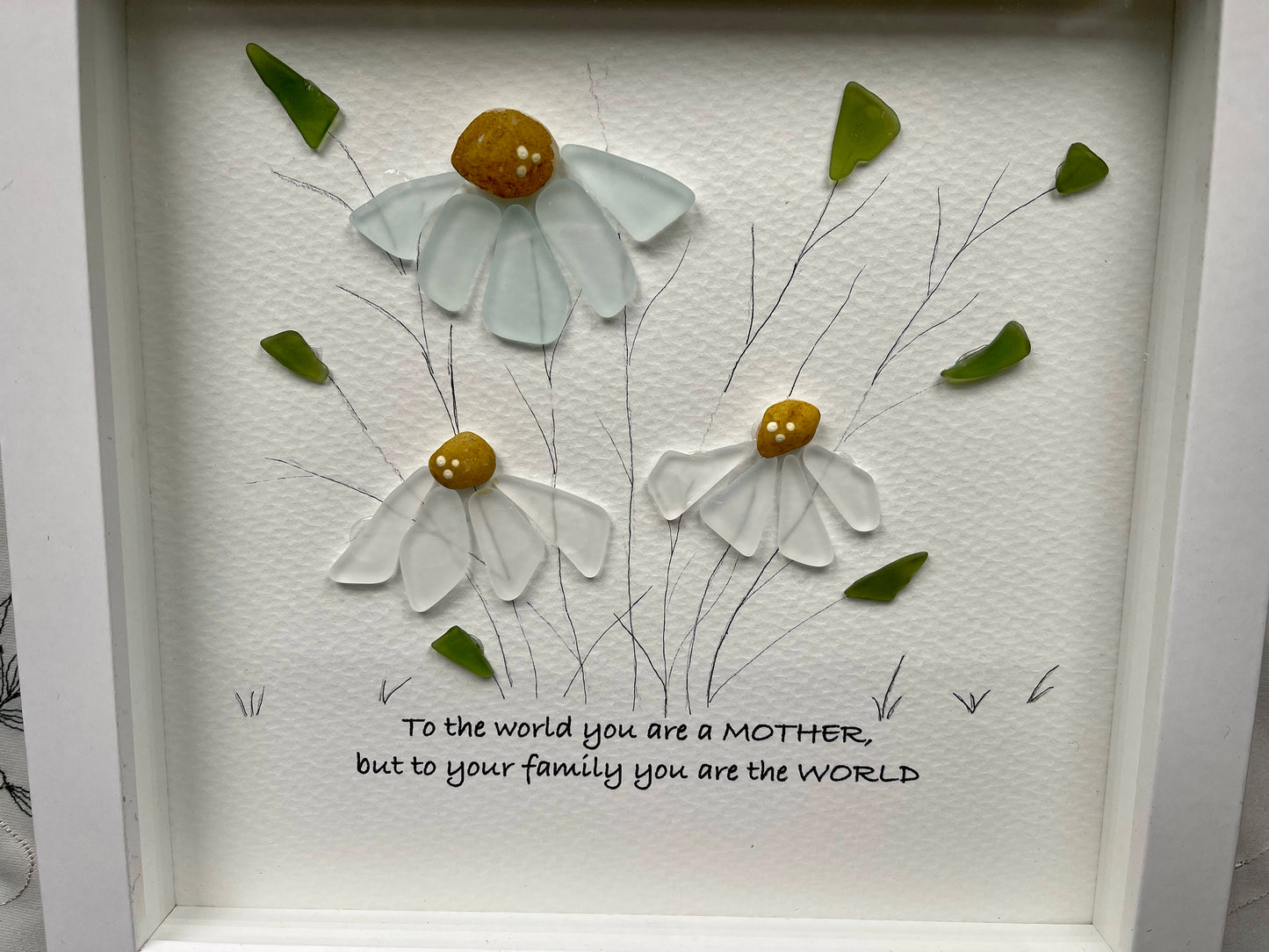 Sea Glass Pebble Art, Pebble Art Flowers, Gift for Mom, Mothers Day Gift, Seaglass Picture, Mother and Friend