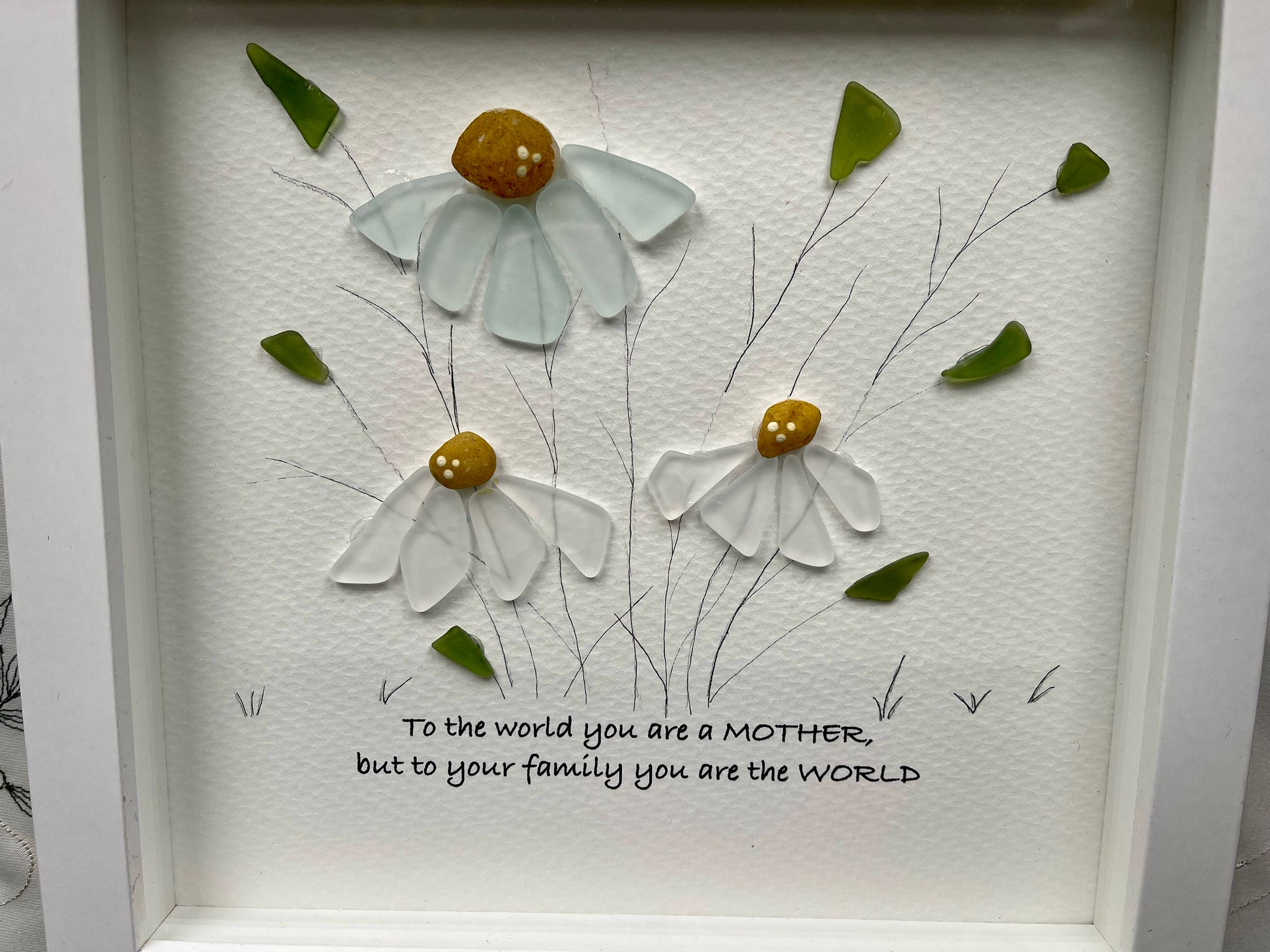 Sea Glass Pebble Art, Pebble Art Flowers, Gift for Mom, Mothers Day Gift, Seaglass Picture, Mother and Friend