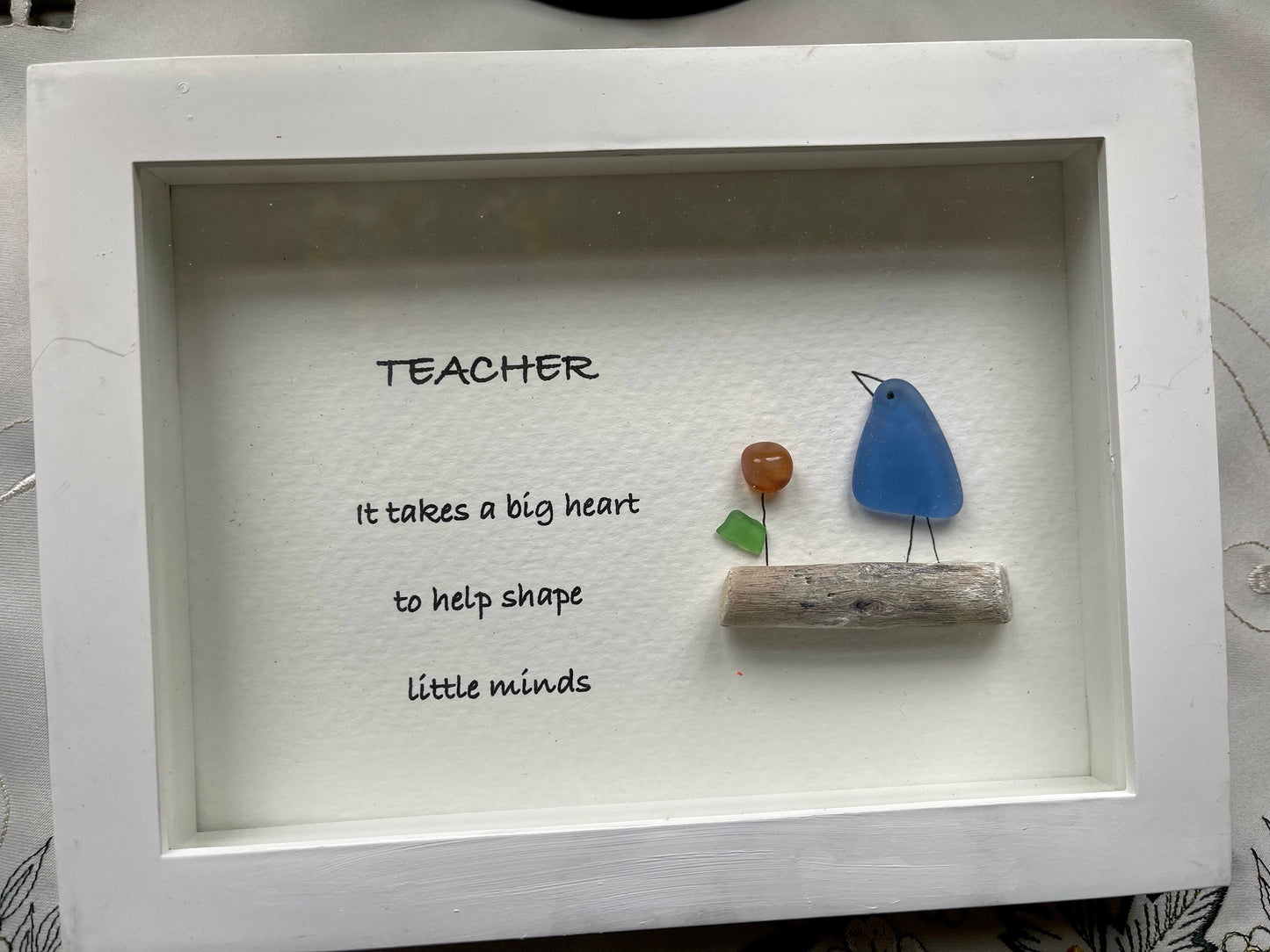 Sea Glass Pebble Art, Pebble Art Flower, Gift for Teacher, Friendship Gift, Seaglass Picture, Teacher Gift