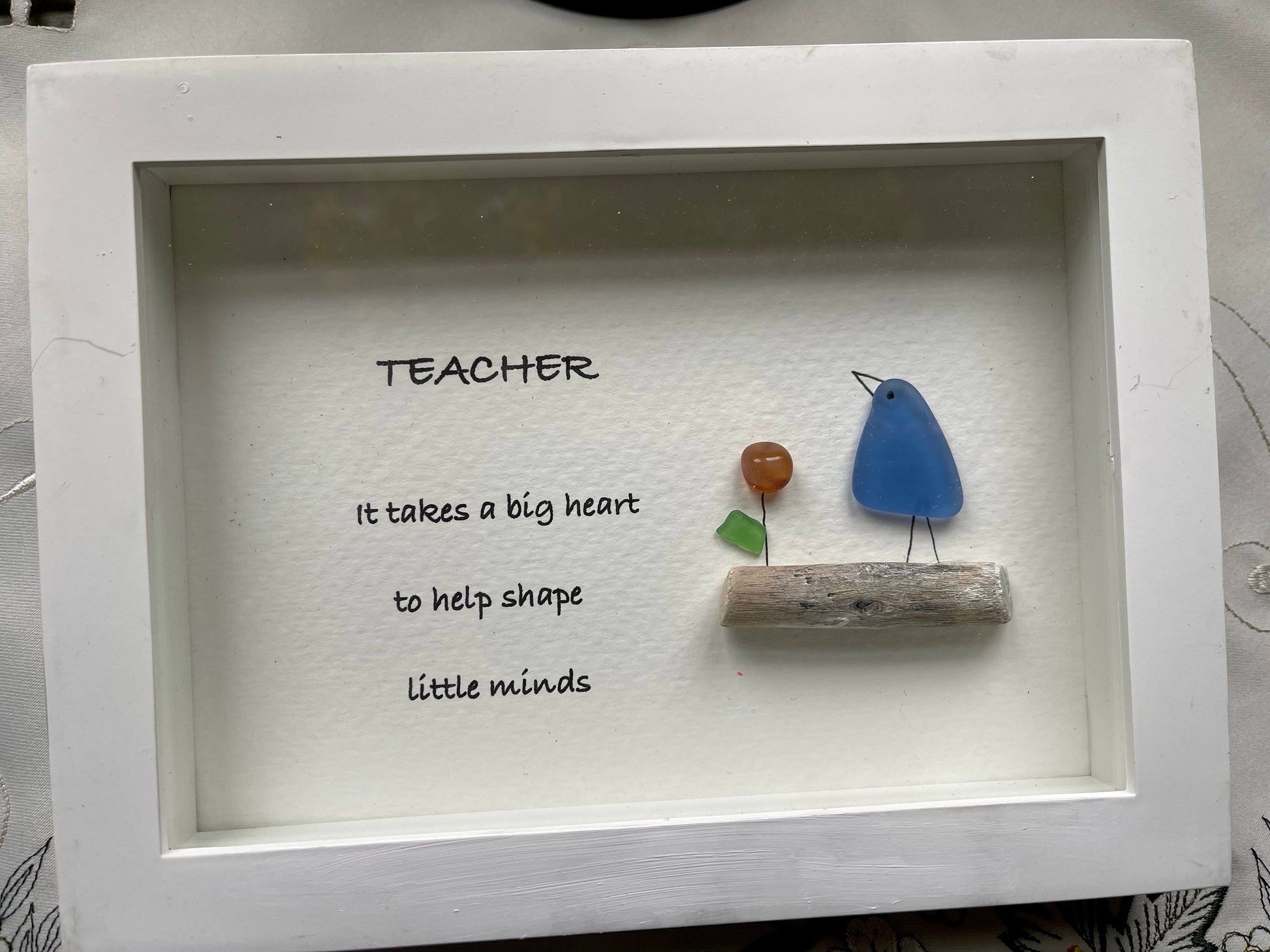 Sea Glass Pebble Art, Pebble Art Flower, Gift for Teacher, Friendship Gift, Seaglass Picture, Teacher Gift