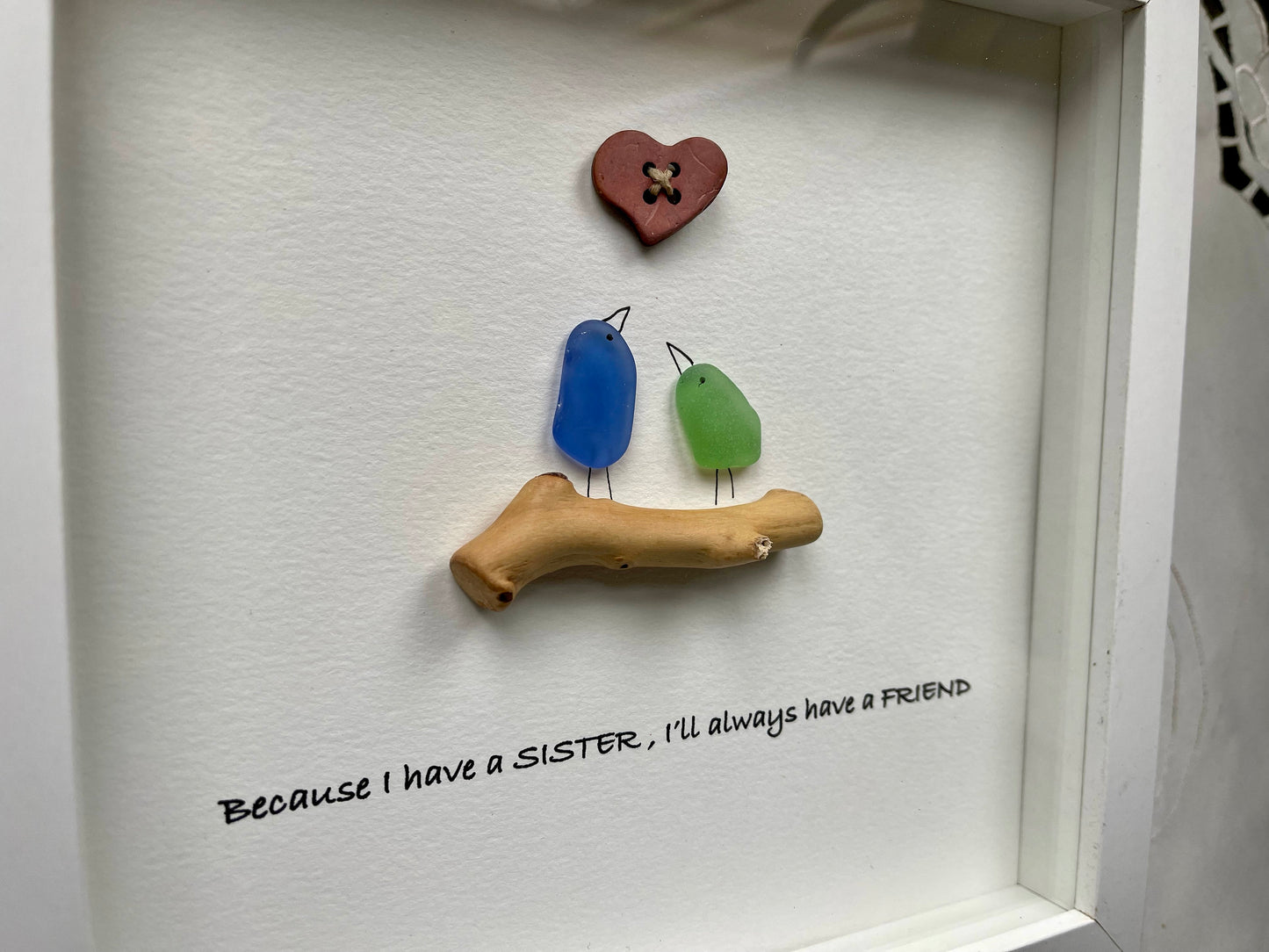 Sea Glass Pebble Art, Pebble Art Flowers, Gift for Her, Sister Gift, Seaglass Picture, Family Is Forever