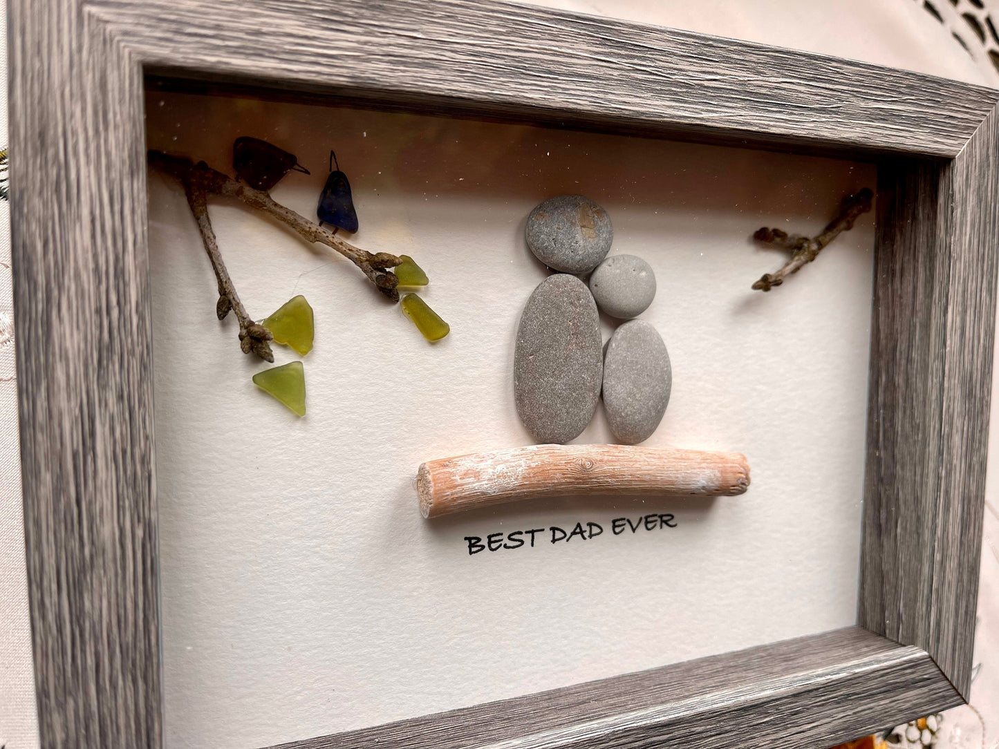 Sea Glass Pebble Art, Pebble Art Best Dad Ever, Gift for Her, Fathers Day Gift, Seaglass Picture, Seaglass Dad Gift