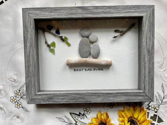 Sea Glass Pebble Art, Pebble Art Best Dad Ever, Gift for Her, Fathers Day Gift, Seaglass Picture, Seaglass Dad Gift