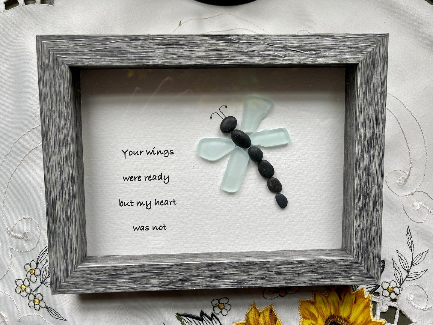 Sea Glass Pebble Art, Pebble Art Dragon Fly, Gift for Her, Friendship Gift, Seaglass Picture, Always In My Heart