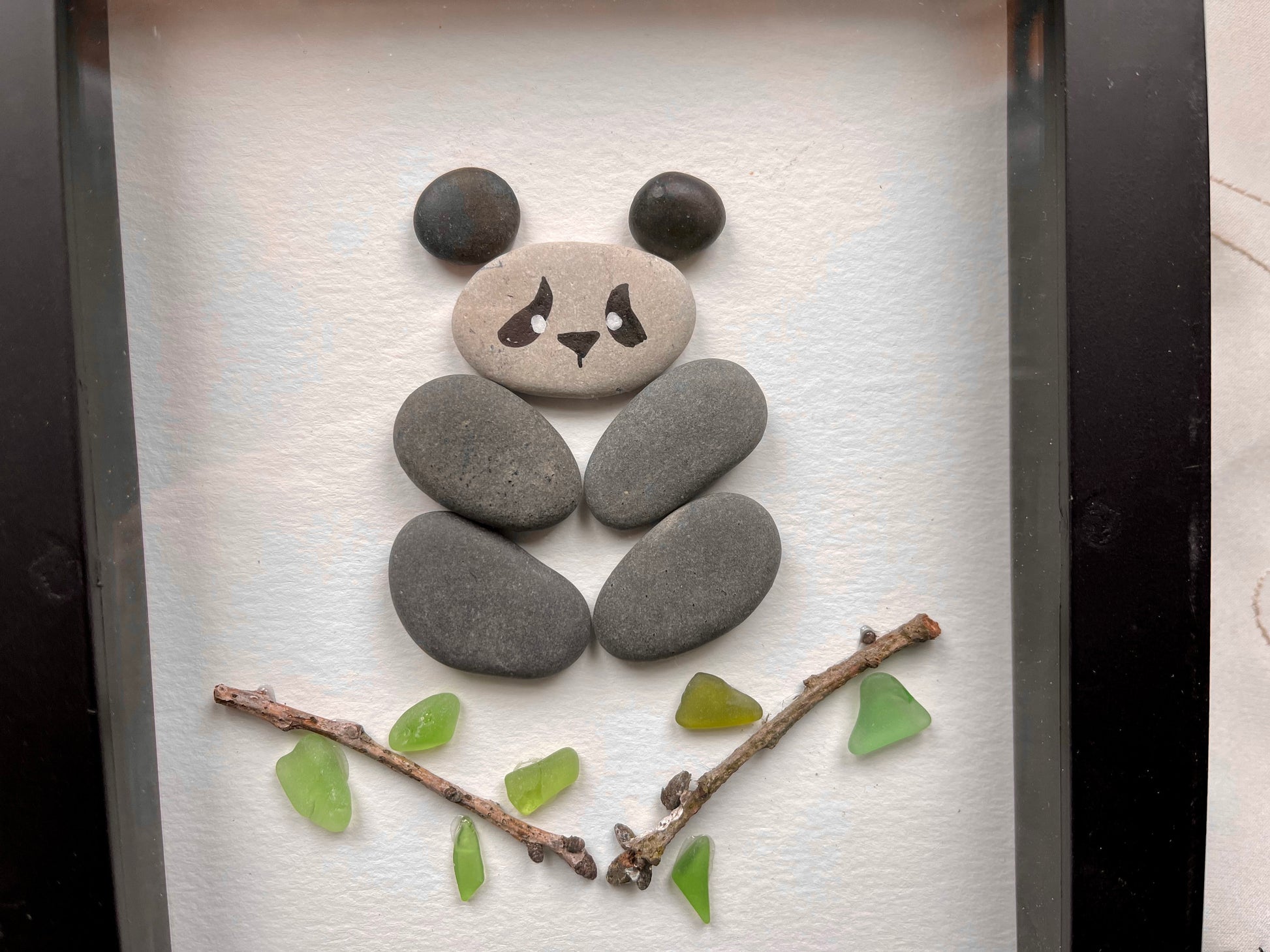 Sea Glass Pebble Art, Pebble Art Panda Bear, Gift for Animal Lover, Friendship Gift, Seaglass Picture