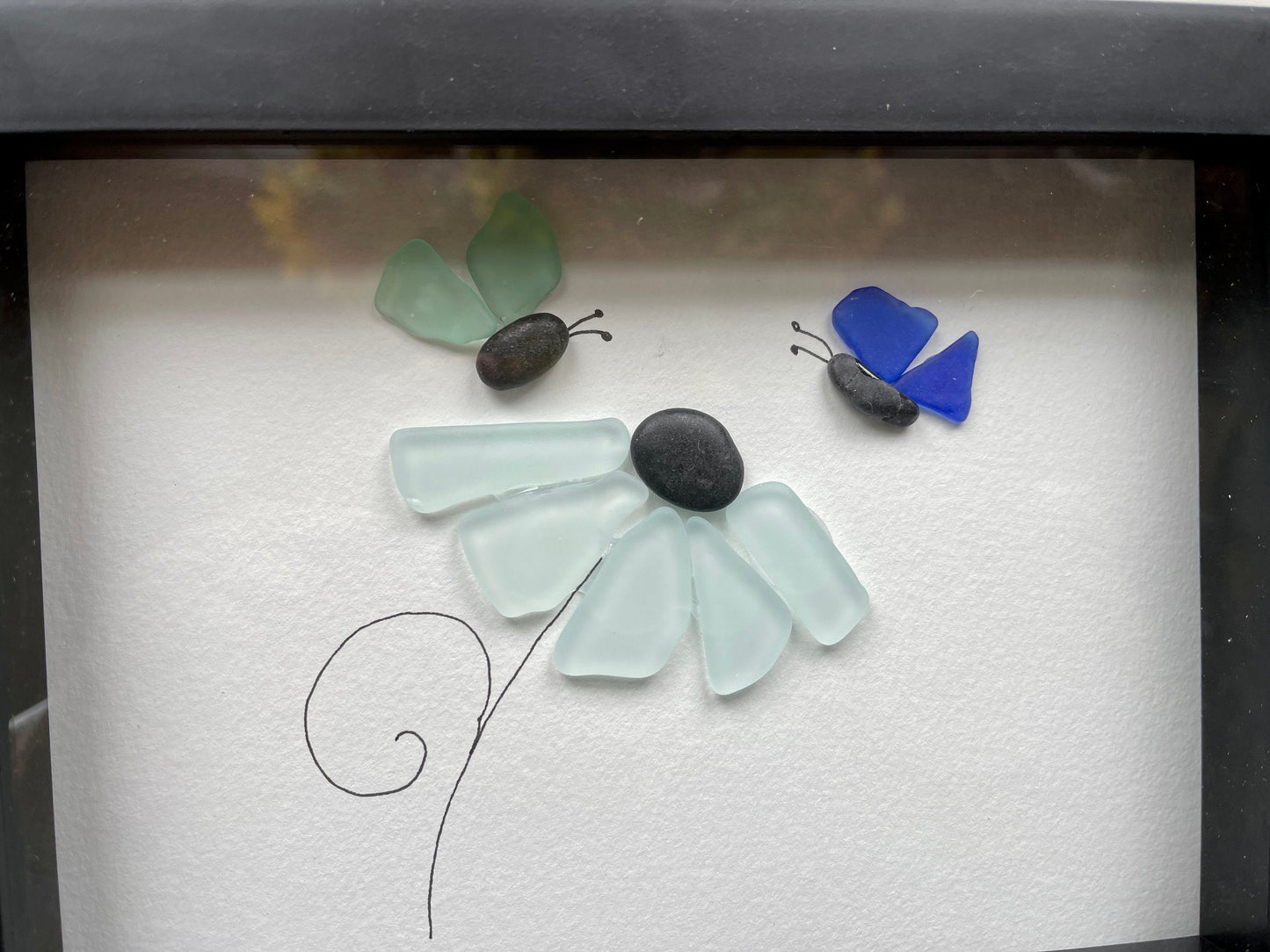 Sea Glass Pebble Art, Pebble Art Flowers, Gift for Her, Friendship Gift, Seaglass Picture, Butterflies