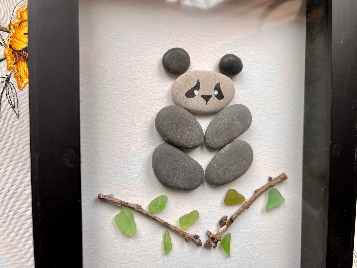 Sea Glass Pebble Art, Pebble Art Panda Bear, Gift for Animal Lover, Friendship Gift, Seaglass Picture