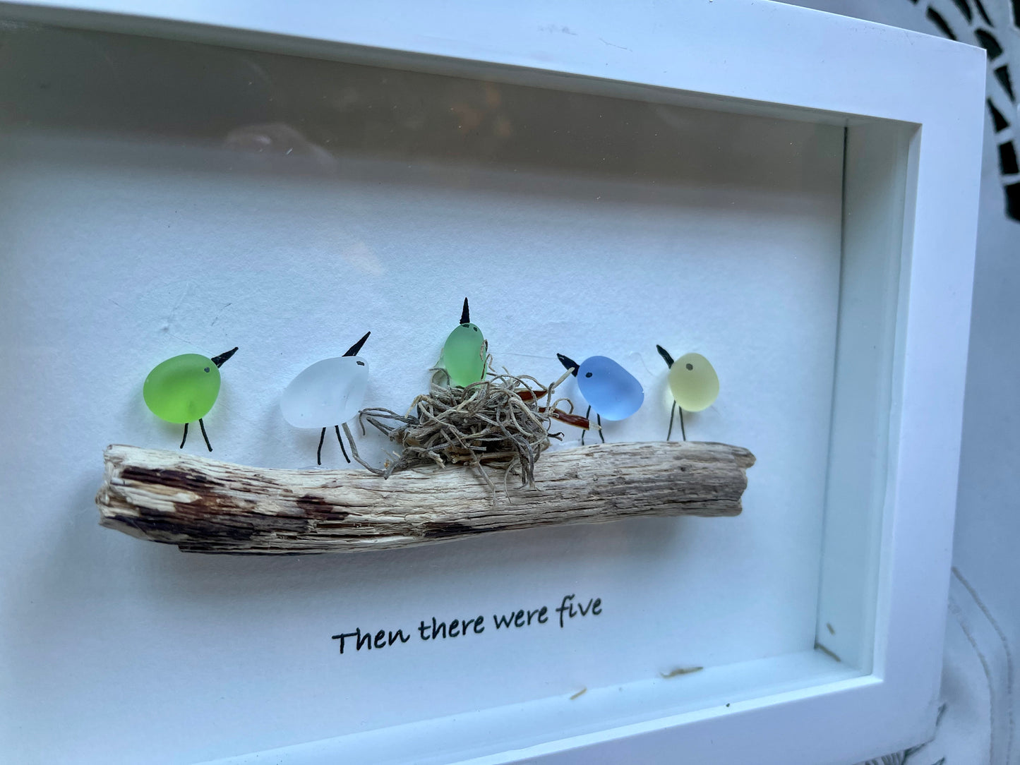 Sea Glass Pebble Art, Pebble Art Birds, Gift for Her, Friendship Gift, Seaglass Picture, Family Gift, Family Of Five