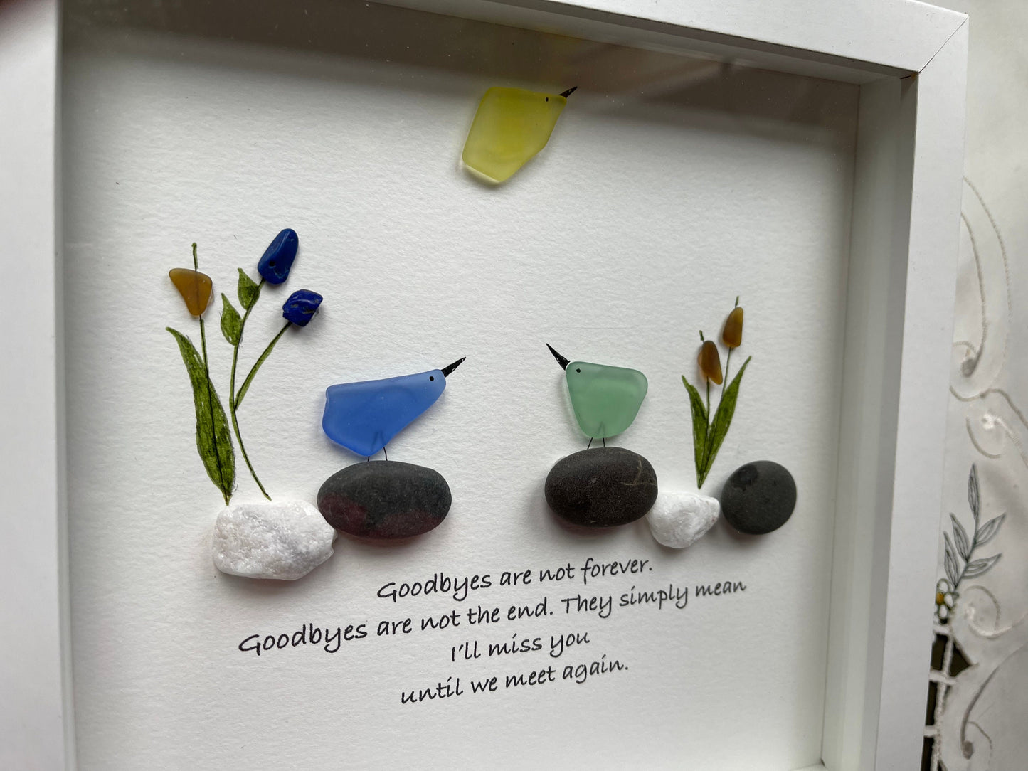 Sea Glass Pebble Art, Pebble Art Nature, Gift after Loss , Sympathy Gift, Seaglass Picture, In Memory Of