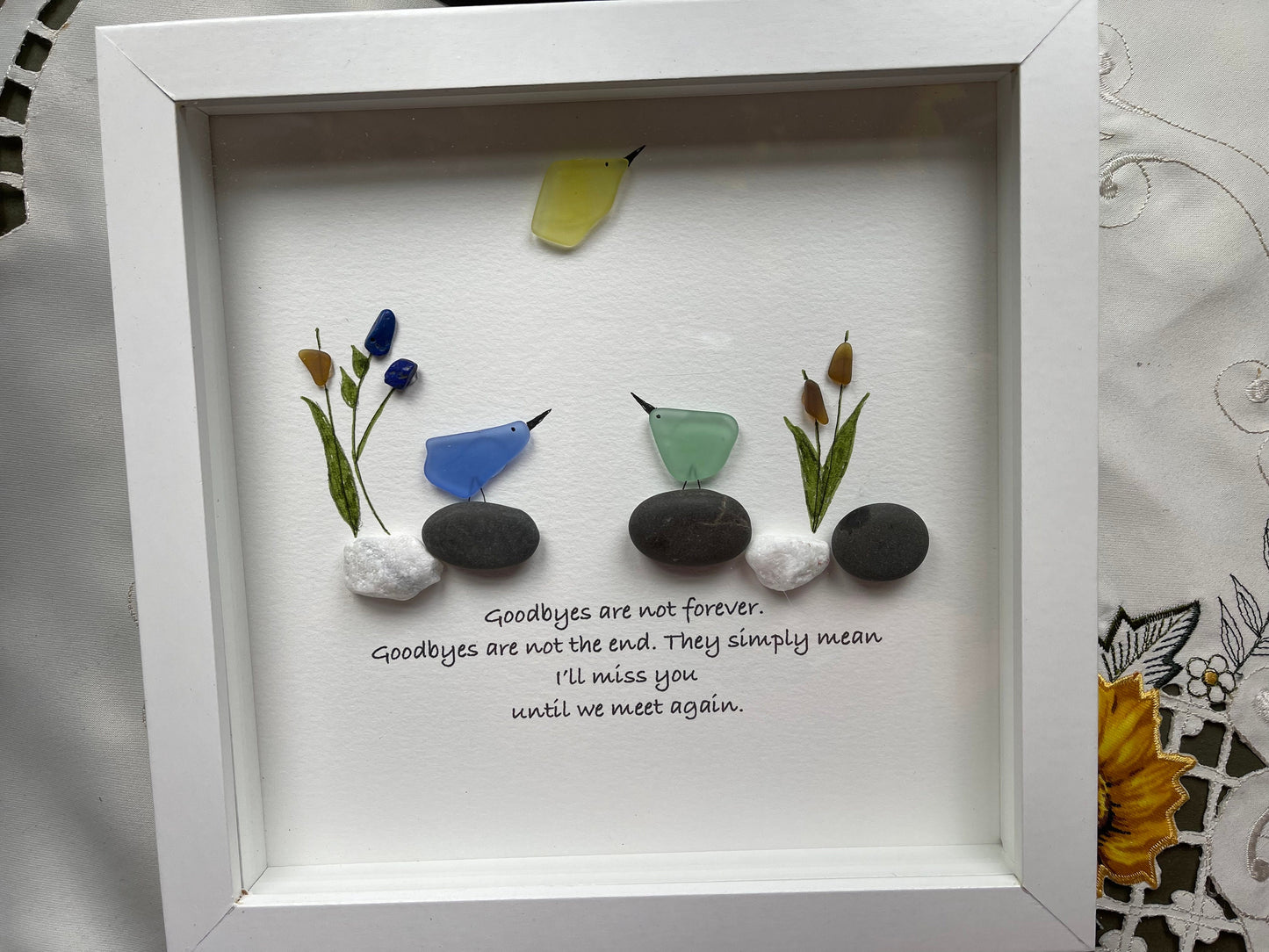 Sea Glass Pebble Art, Pebble Art Nature, Gift after Loss , Sympathy Gift, Seaglass Picture, In Memory Of
