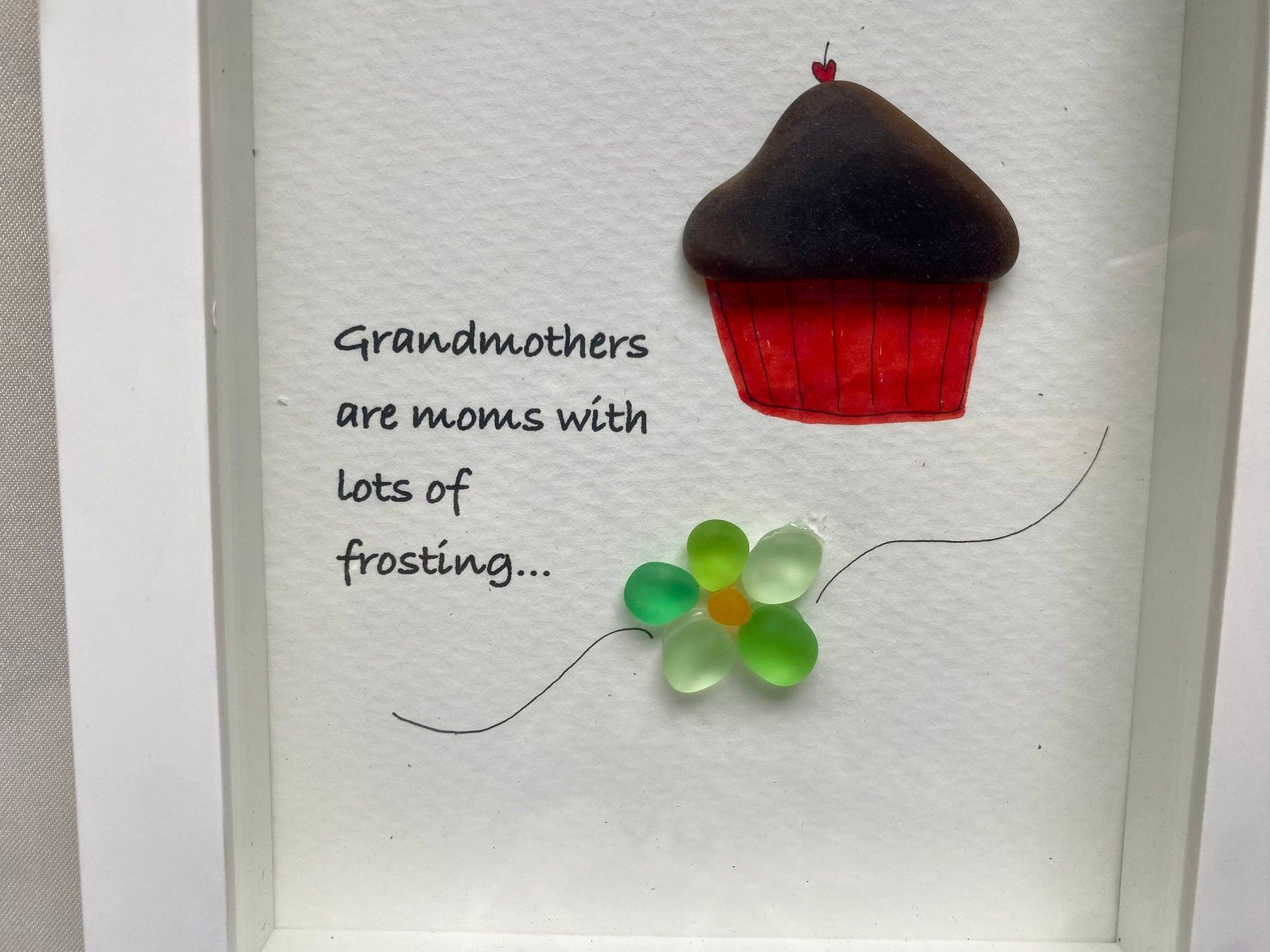 Sea Glass Pebble Art, Pebble Art Flower, Gift for Grandmother, Grandparent Gift, Seaglass Picture, Grandmother Gift