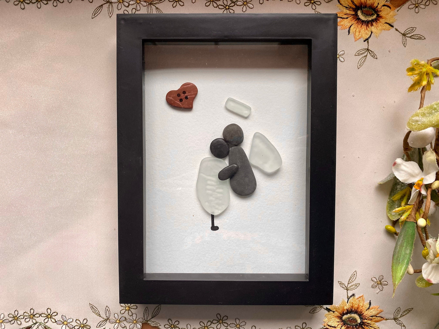 Sea Glass Pebble Art, Pebble Art Nature, Gift after Loss , Sympathy Gift, Seaglass Picture, In Memory Of