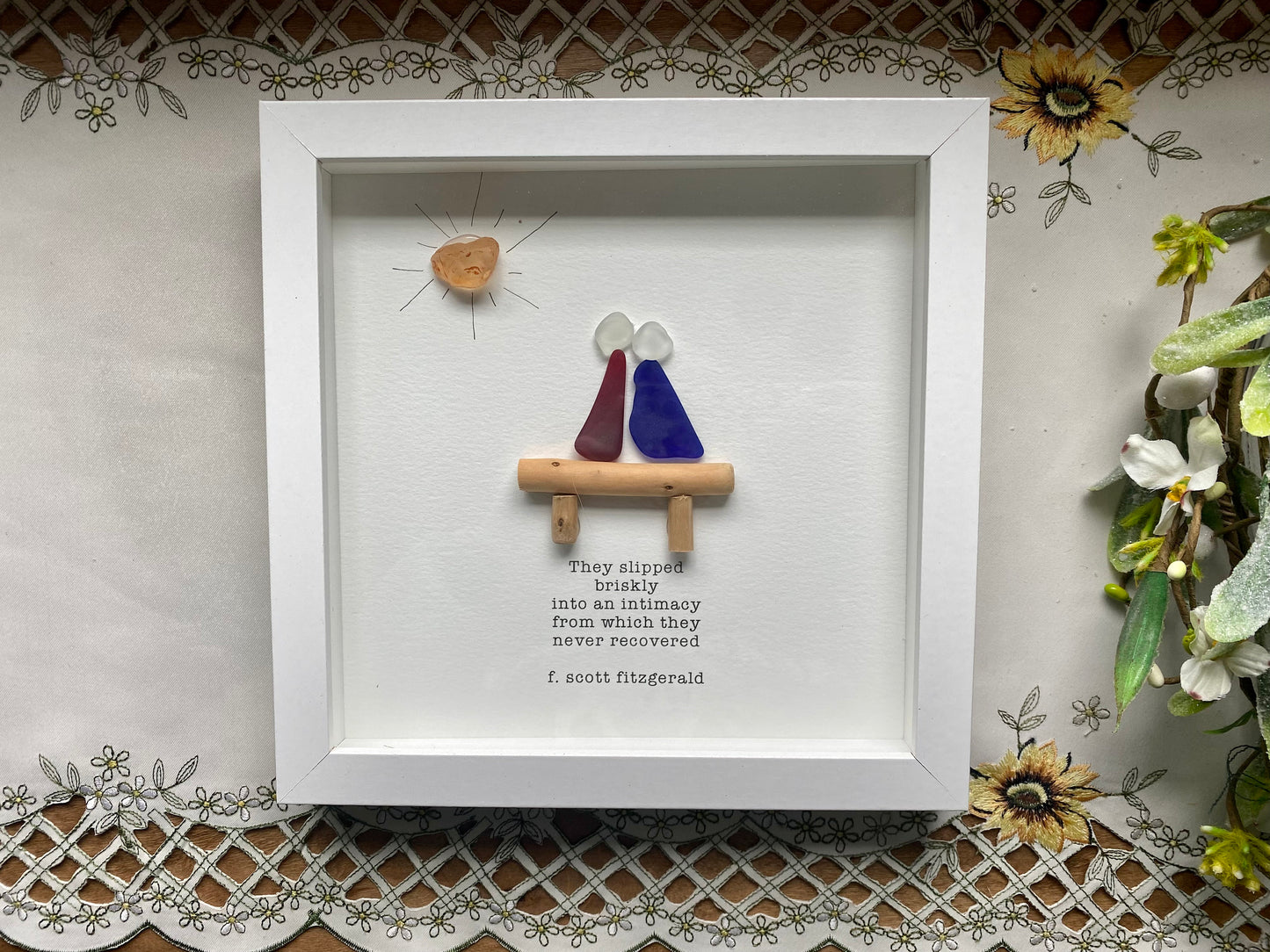Sea Glass Pebble Art, Pebble Art Love, Gift for Her, Anniversary Gift, Seaglass Picture, F Scott Fitzgerald Quote