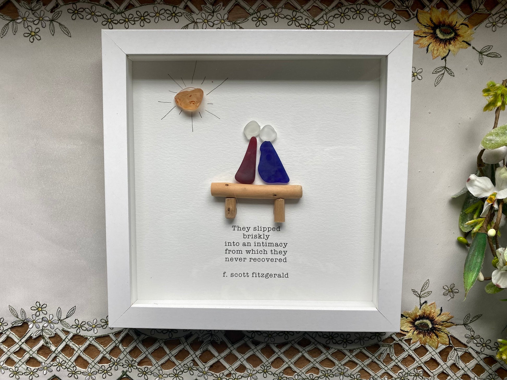 Sea Glass Pebble Art, Pebble Art Love, Gift for Her, Anniversary Gift, Seaglass Picture, F Scott Fitzgerald Quote