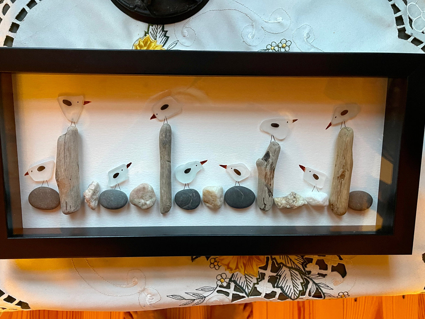 Sea Glass Pebble Art, Pebble Art Birds, Gift for Her, Friendship Gift, Seaglass Picture, Bird Lover Gift