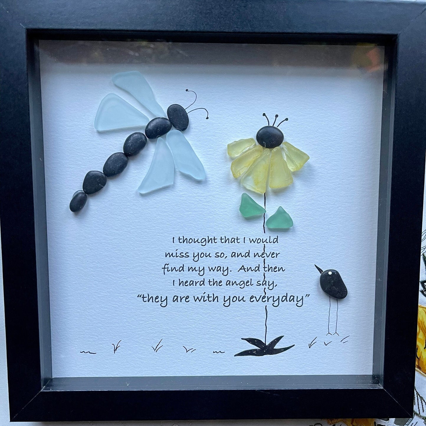 Sea Glass Pebble Art, Pebble Art Nature, Gift after Loss , Sympathy Gift, Seaglass Picture, In Memory Of