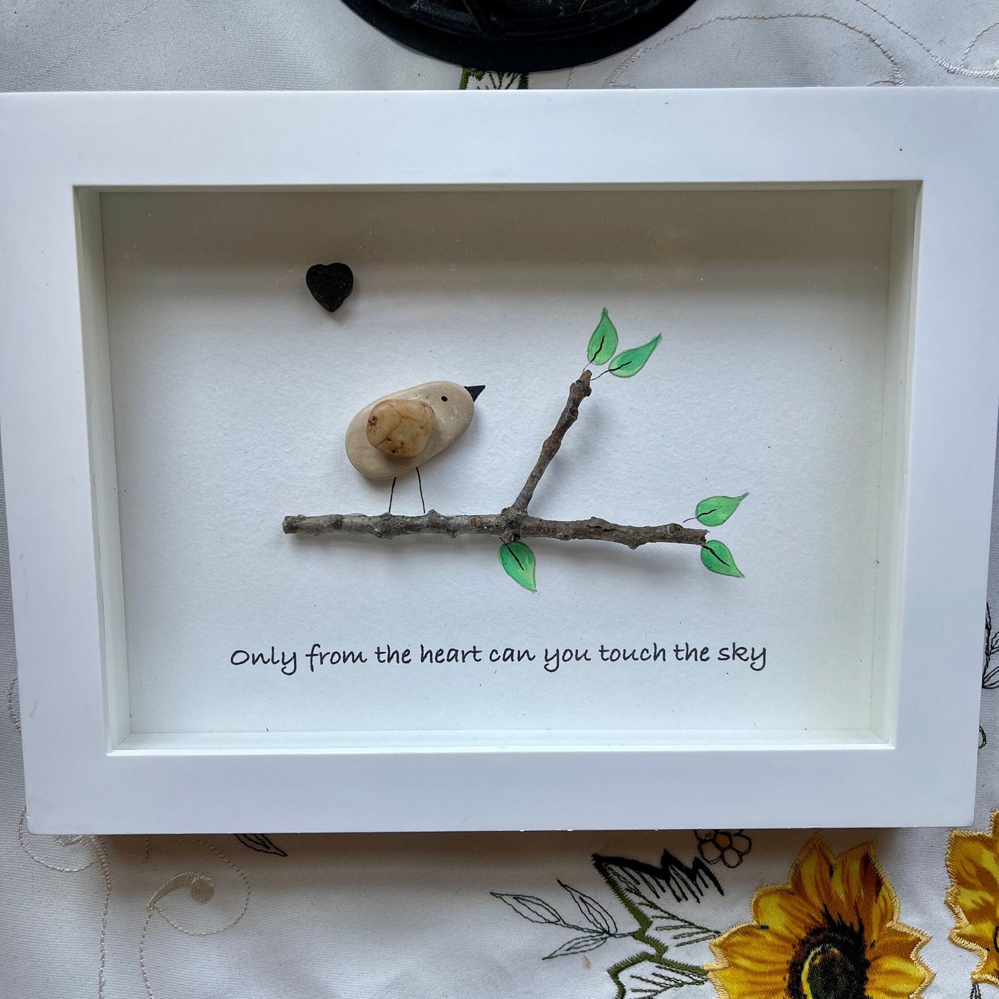 Sea Glass Pebble Art, Pebble Art Bird, Gift for Her, Friendship Gift, Seaglass Picture, Touch the Sky