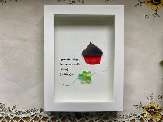 Sea Glass Pebble Art, Pebble Art Flower, Gift for Grandmother, Grandparent Gift, Seaglass Picture, Grandmother Gift