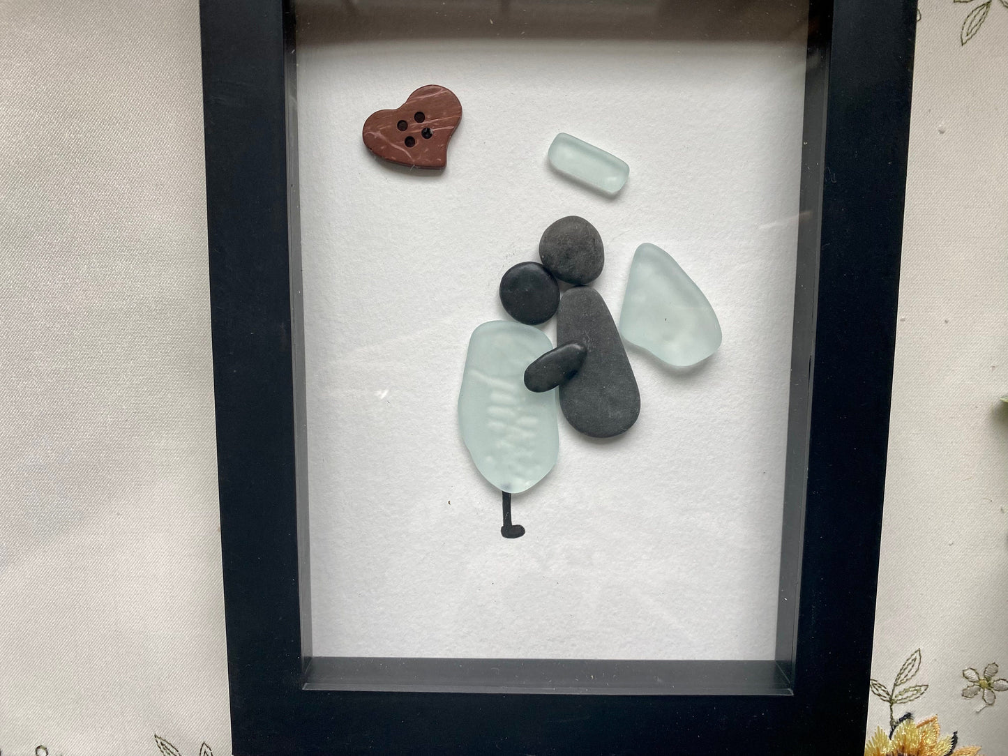 Sea Glass Pebble Art, Pebble Art Nature, Gift after Loss , Sympathy Gift, Seaglass Picture, In Memory Of