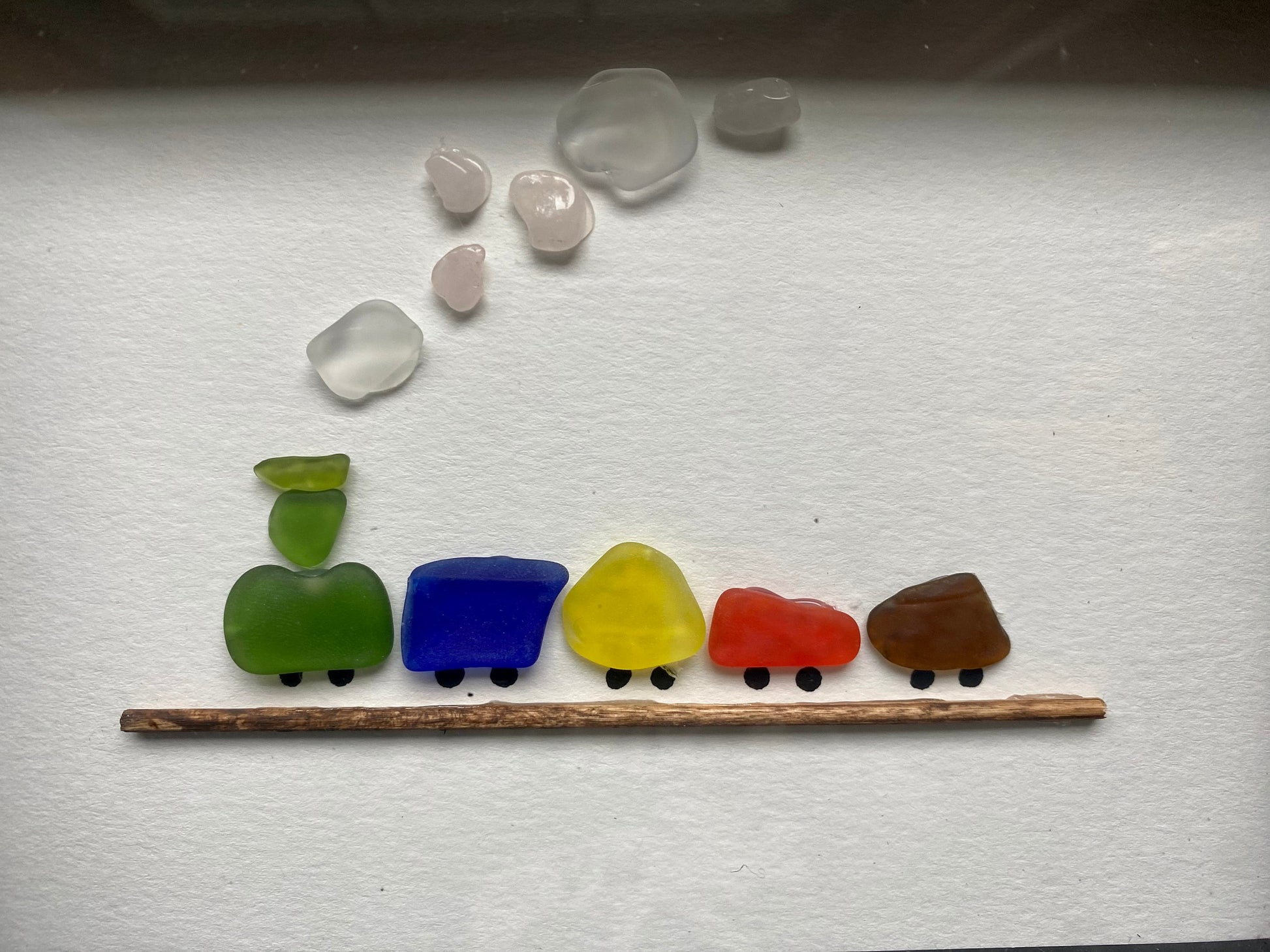 Sea Glass Pebble Art, Pebble Art Train, Baby Shower Gift for Little Boy, Playroom Decor, Seaglass Picture, Sea Glass Choo Choo Train