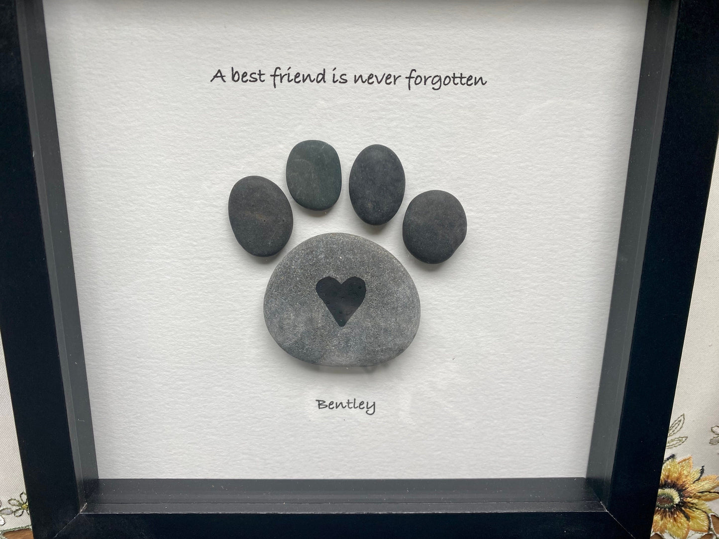 Sea Glass Pebble Art, Loss of Dog, Pebble Art Pet Loss, Sympathy Gift, Seaglass Picture, In Memory of Dog