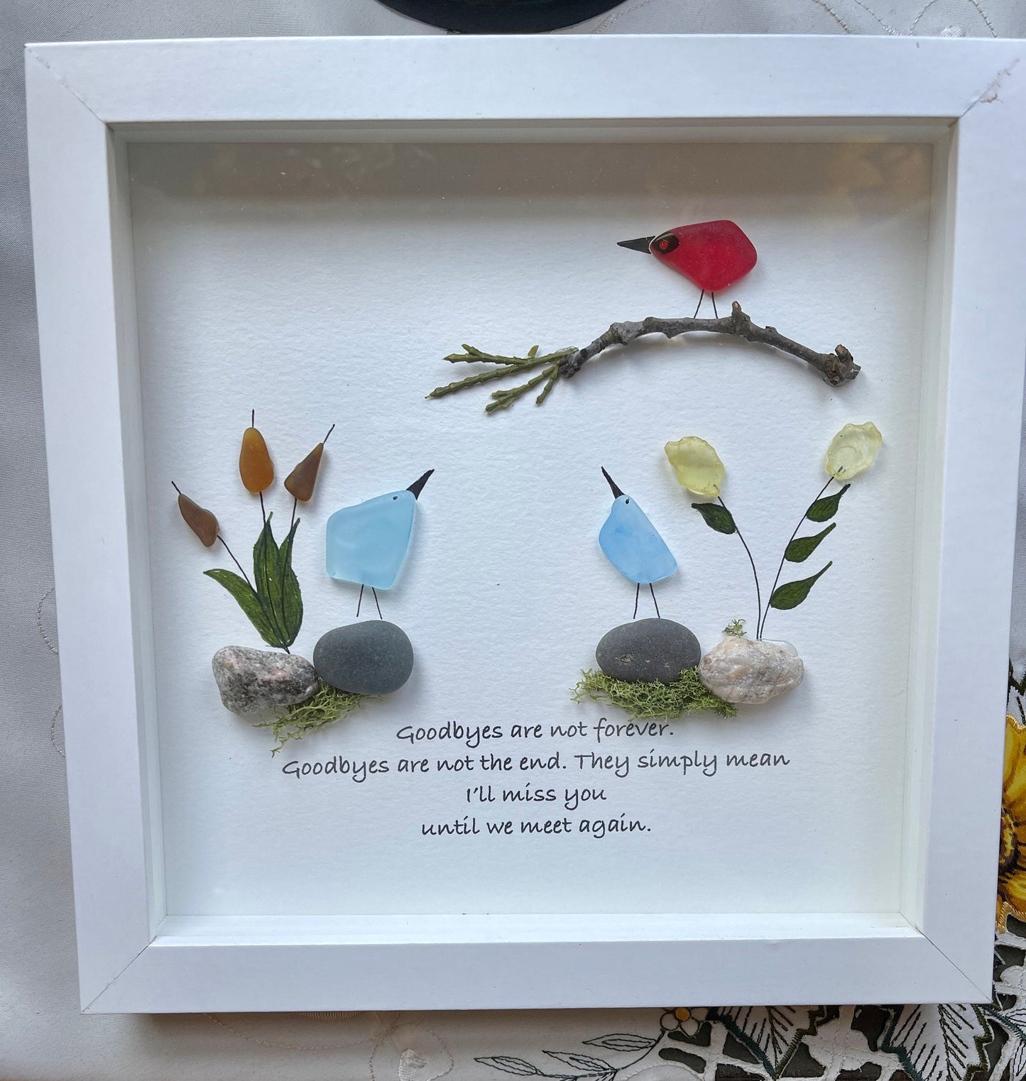 Sea Glass Pebble Art, Pebble Art Nature, Gift after Loss , Sympathy Gift, Seaglass Picture, In Memory Of